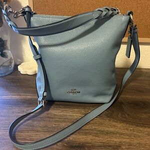 Coach Abby Light Blue Leather Braided Handle Duffle Crossbody Bag